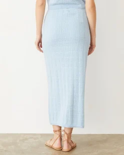 MONROW Crochet Knit Midi Skirt SOFTBLUE Sale
